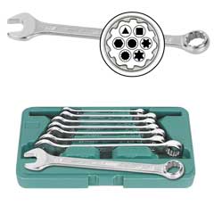 Gabel-Ringschlüssel-Set 8-teilig,8-19mm und Zoll+TX+XZN+Ribe,15°abgewinkelt