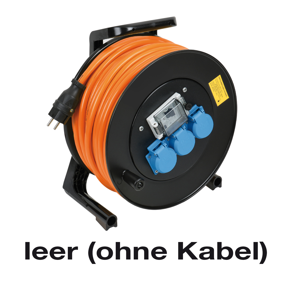 Kabeltrommel,leer,Gummi,Strapaz,FI 3x230V/16A,IP44,bis 50m,Thermoschutz