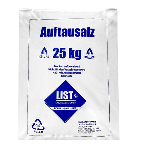 Auftausalz rieselfreudig Sack a 25 kg Steinsalz Körnung 0-3mm