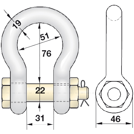 Geschweifter Schäkel 4,75 t hochfest mit Mutter und Splint