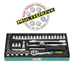 Stecknusskassette 1/4",44-teilig,4-14mm 12-Kant,+Zoll+Tx+XZN+Ribe,CrV,Metallbox