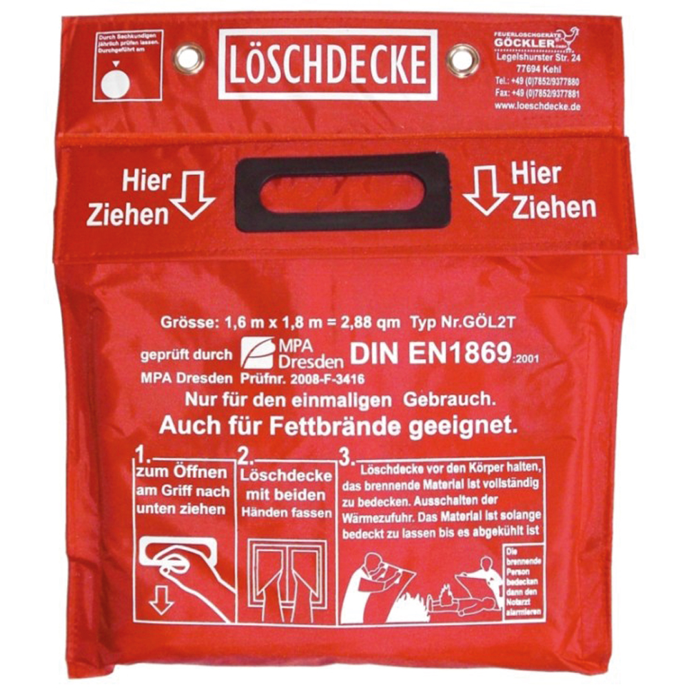Löschdecke Industrie 180x160cm mit Box EN-1869:1997 f. Großküchen und Industrie