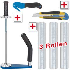 Stretch-Boy Set mit 3 Rollen + 2 Messer Wickelapparat m. extra elastischer Folie