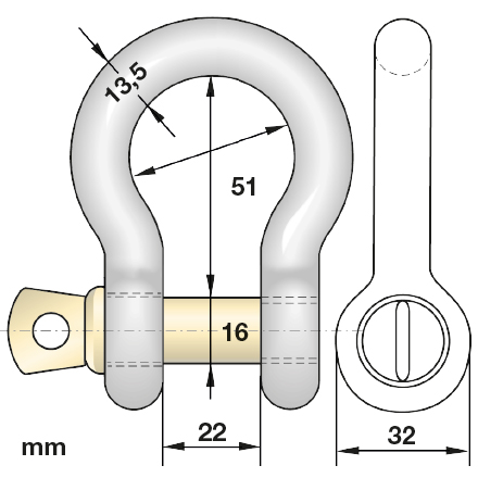 Geschweifter Schäkel 2,0 t hochfest