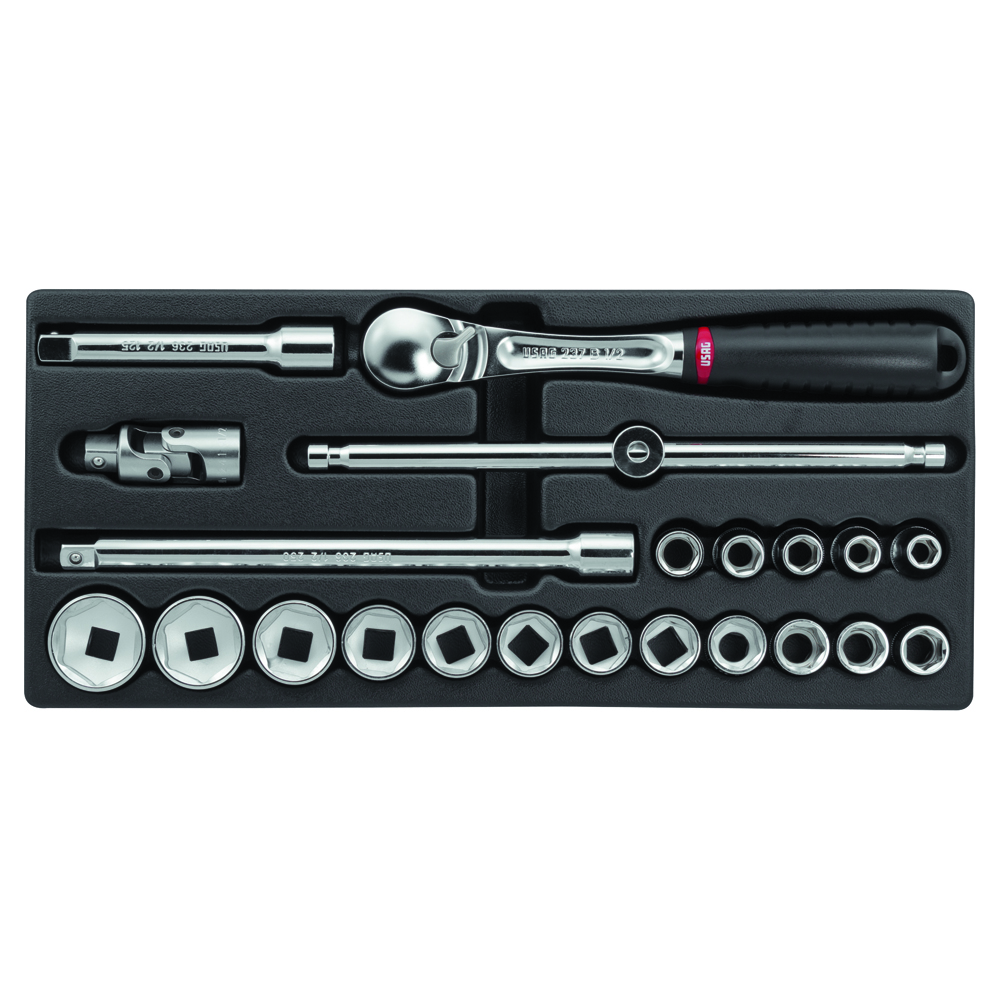 Stecknuss Modul 1/2" 519/613CNSI 10-27mm 415x188x45mm,22-teilig,für Roll-Truck