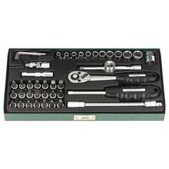 6-Kant-Nusskassette 1/4" 4-14mm 44-tlg. Chrom-Vanadium,mit Kantenschutz-Nüssen