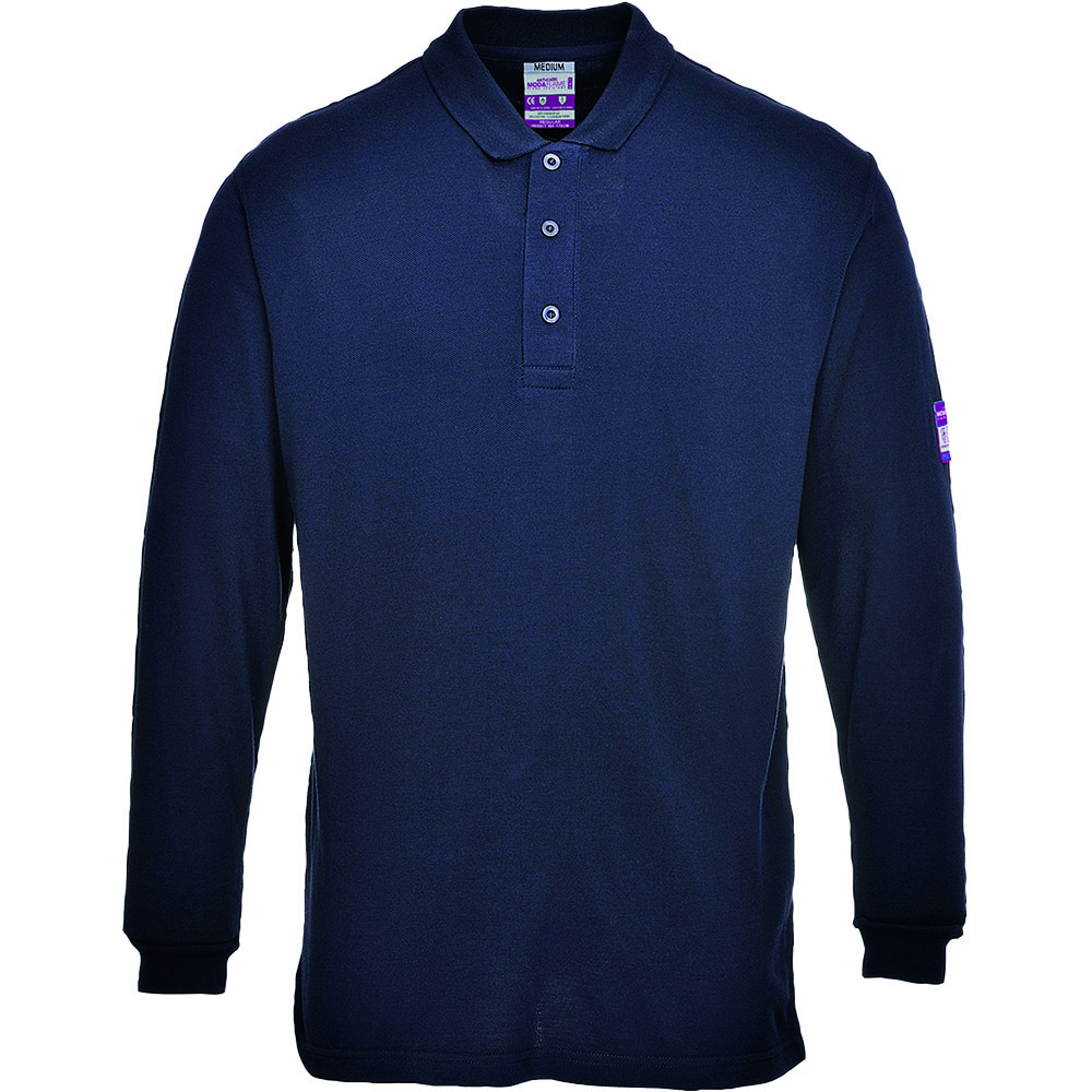 Poloshirt Langarm,Marine,Gr. 3XL 60 % Modacryl,39 % BW,1 % Kohlefaser