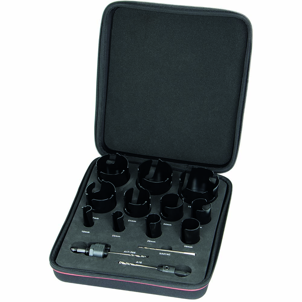 HM-Mehrzwecklochsäge-Satz,13-tlg.19-76mm 11 Lochsägen,2 Schäfte u. Zentrierbohrer