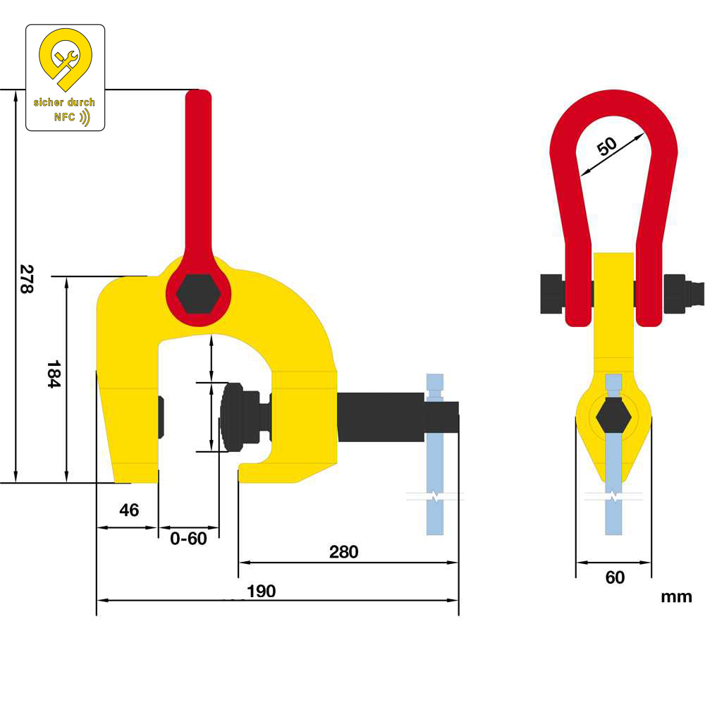 Schraubklemme 3t - vertikal/horizontal Greifbereich 0-60mm