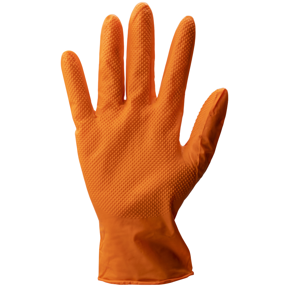 Einweghandschuh Grip Orange 50 Stk. Gr.7 Nitril, 24cm lang, EN 388, EN 374