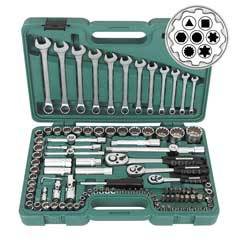 Stecknusskassette 1/4+3/8+1/2",111-teil. 12-Kant,3-32mm +1/8-1 1/4"+Ribe,CrV,Box