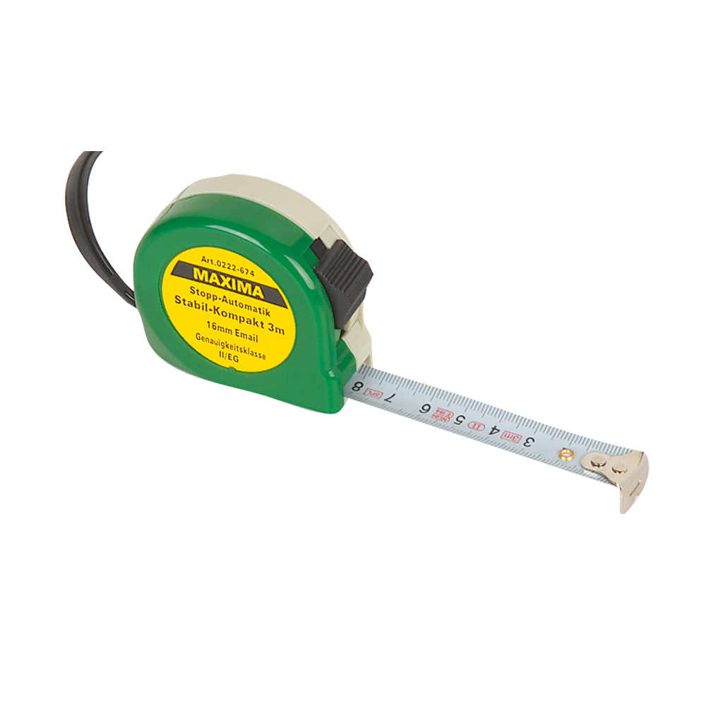 Rollbandmaß 3m,16mm,STABIL-BREIT,weiß Stopptaste,Automatik-Rücklauf,schlagfest