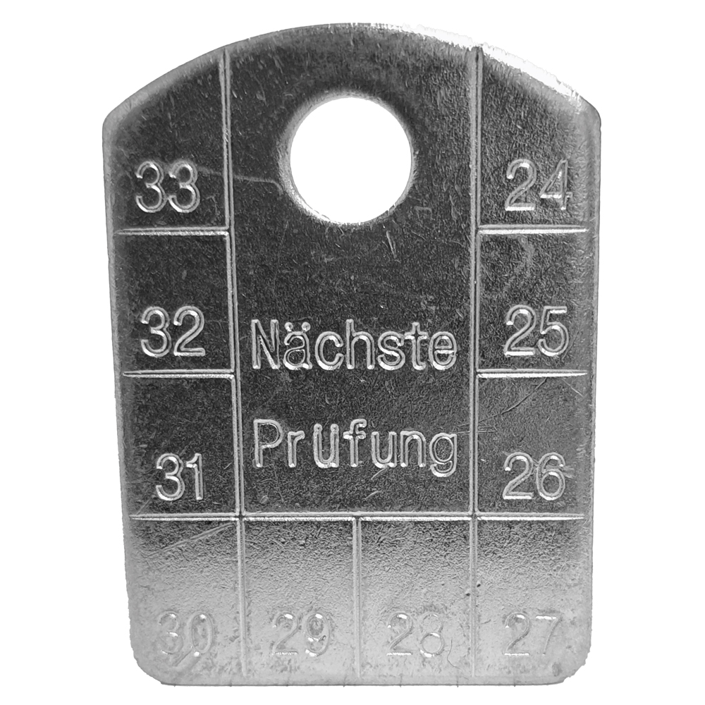 Prüfplakette wiederkehrende Überprüfung für Anschlagmittel und Seile