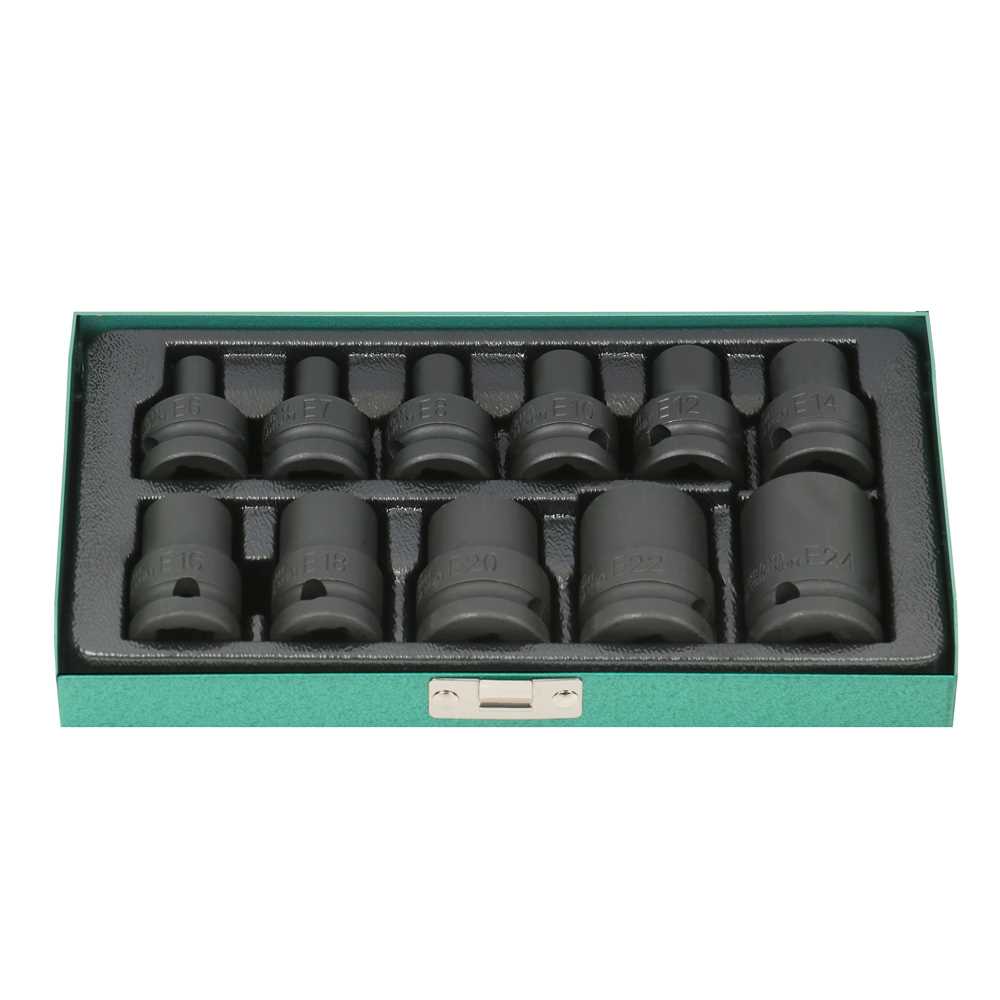 Außen-Torx-Kassette 1/2" 11-teilig 11 Schlagnüsse E6-E24,in Kassette