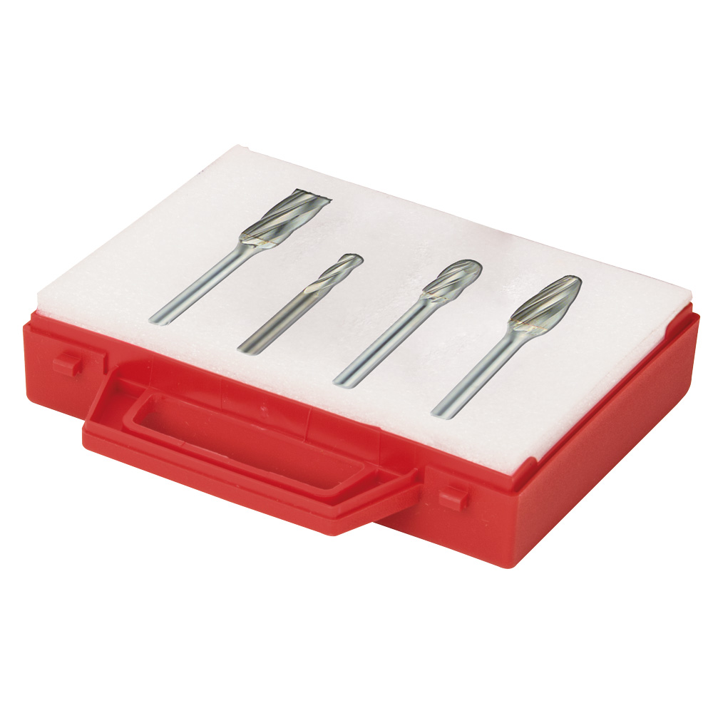 Alu-Kunststoff-Fräsbox 4-teilig PREMIUM mit Alucut-VHM-Rotorfräsern