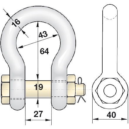 Geschweifter Schäkel 3,25 t hochfest mit Mutter und Splint