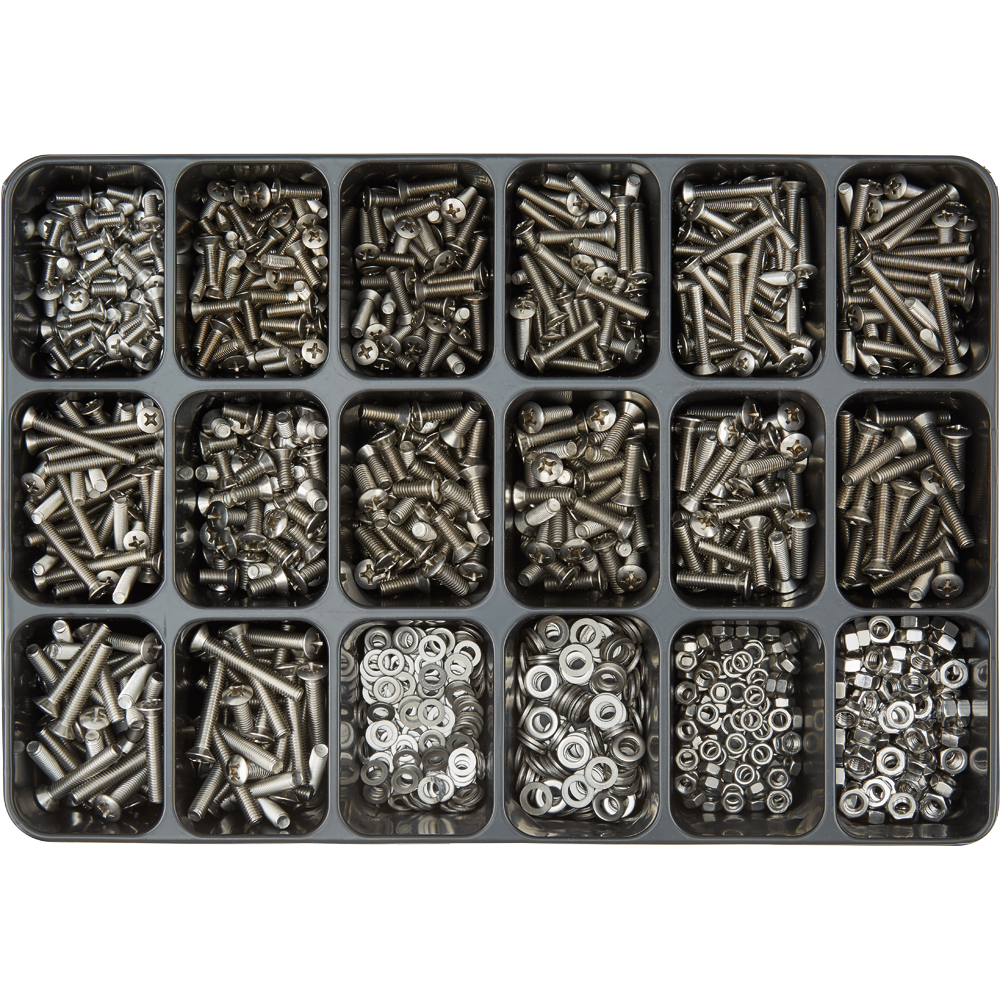 SPIRAL Sortimentkoffer 1.240-teilig Lisekopfschr.DIN966 Mu.Scheib.A2 Edelst.