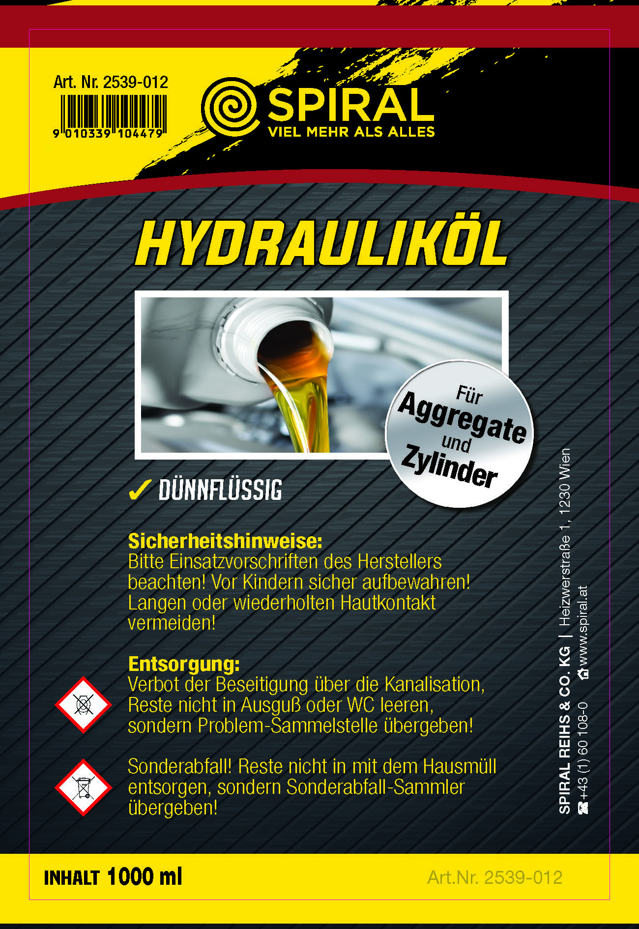 Aufkleber Art.2539-012 Hydrauliköl 1l