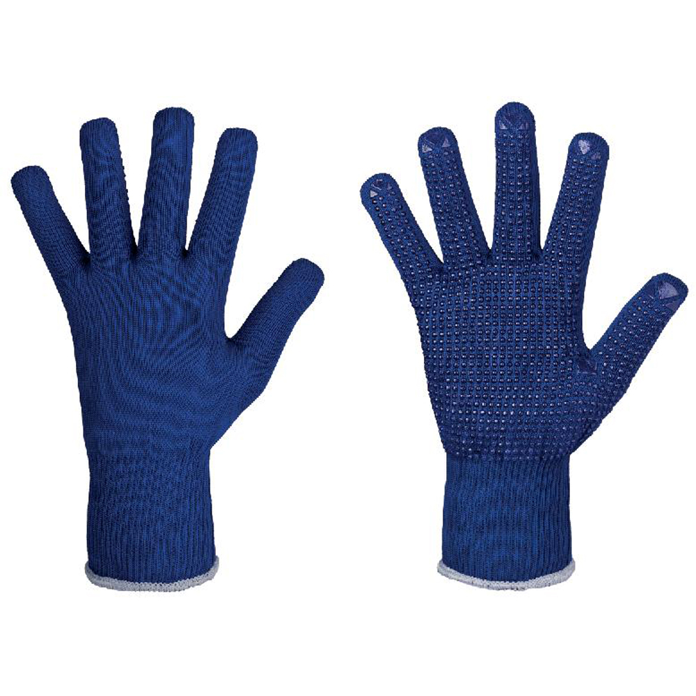 Strickhandschuh,  Gr.8 blau, nahtlose Vinyl-Noppen