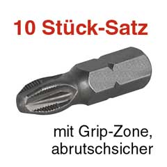 10 Stück GRIP-Bits 1/4" 25mm/PZ1 Antirutsch-Bits mit Grip-KrallZone