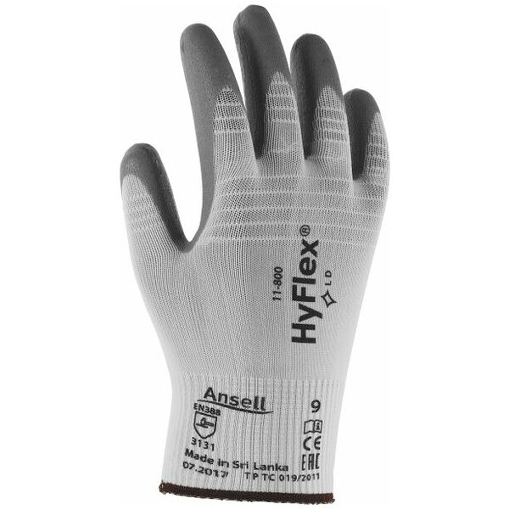 P.Montage-Handschuhe HyFlex 11-410/Gr. 9 silikonfrei, EN388: 4.1.2.1., weiß