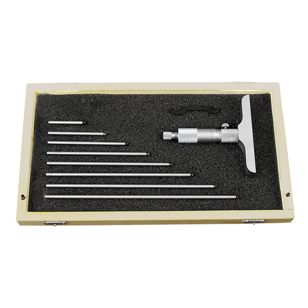 Tiefenmikrometer-Satz 0-200mm,Ablesung 1/100,mattverchromt,Gefühlsratsche