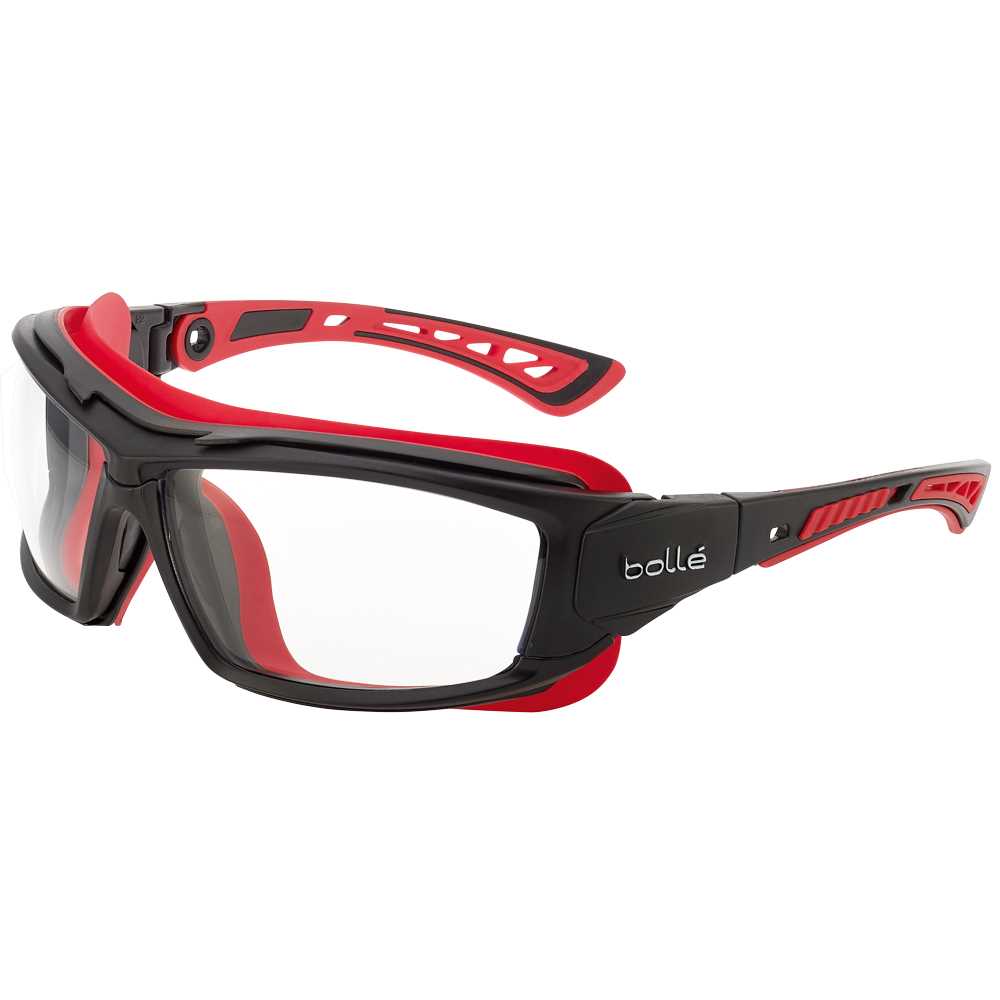 Bügelschutzbrille ULTIM8 klar EN 166 2C-1.2 UV-Schutz, rot/schwarz