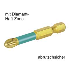 Diamant-TIN-Grip-Bit 1/4" PZ3 50mm lang diamantbeschichtet,Antirutschsystem