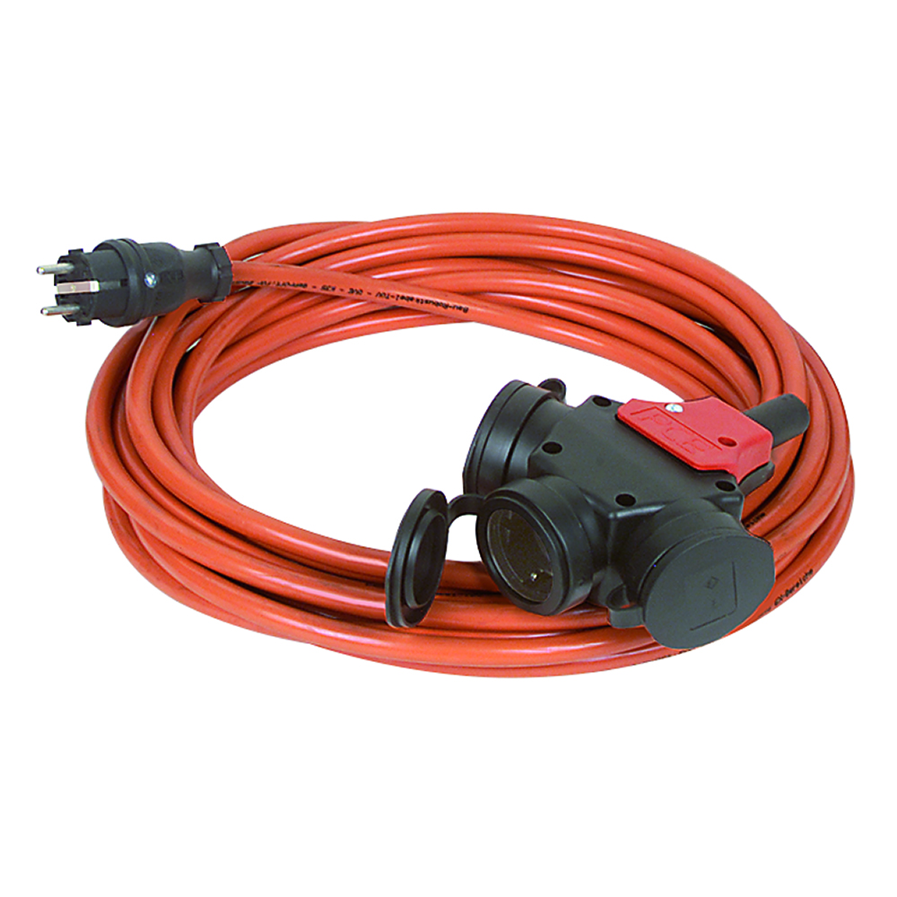 Verlängerungskabel 230V/16A,5m 3x2,5mm² Bauflex K35,IP44,3-fach Kupplung