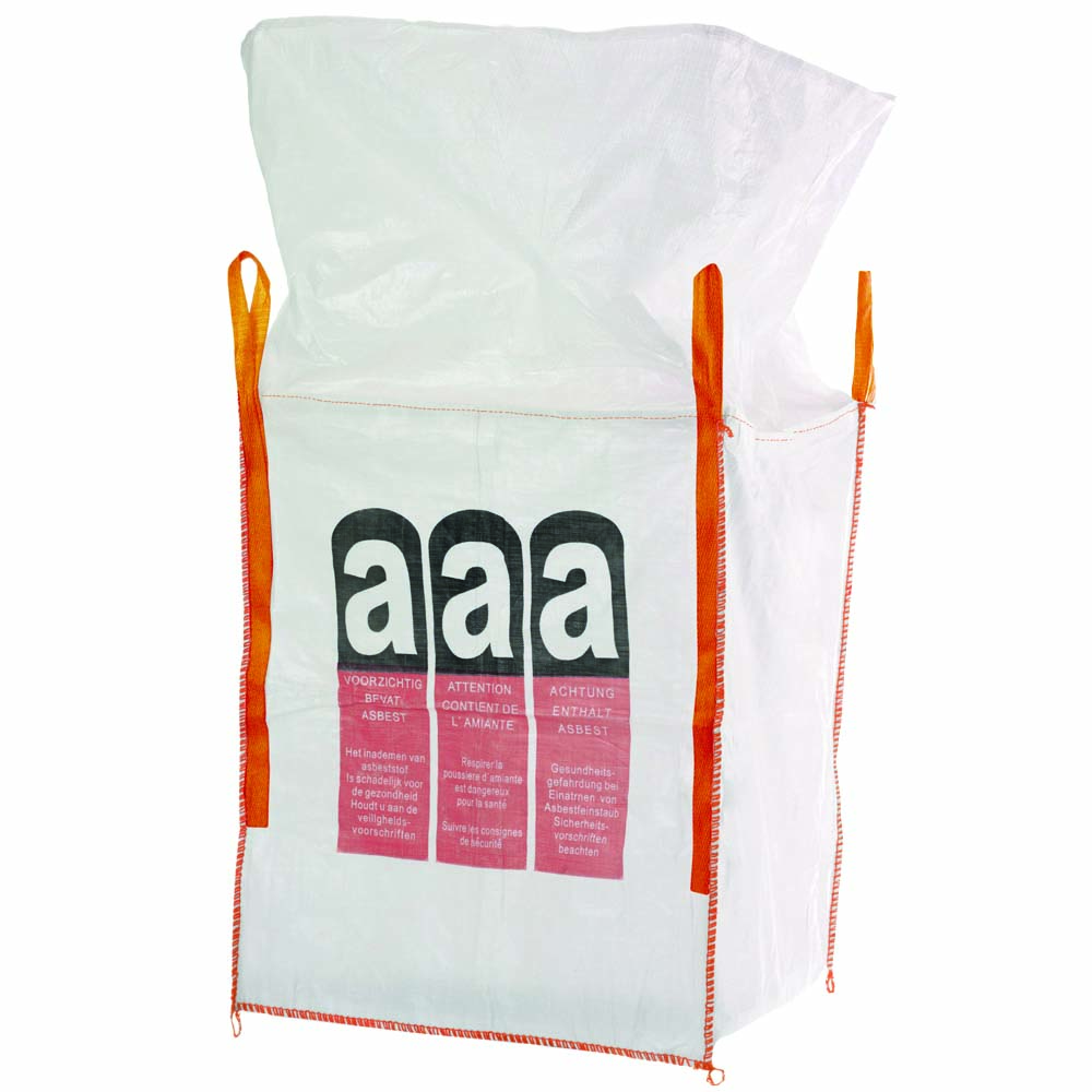Big Bag für Asbest,1000kg,90x90x110cm 4 Schlaufen,Schürzendeckel zum Zubinden