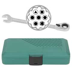 Gabel-Ring-Ratschschlüssel-Set 8-teilig 8-19+5/16-3/4"+E10-E24+XZN+Ribe