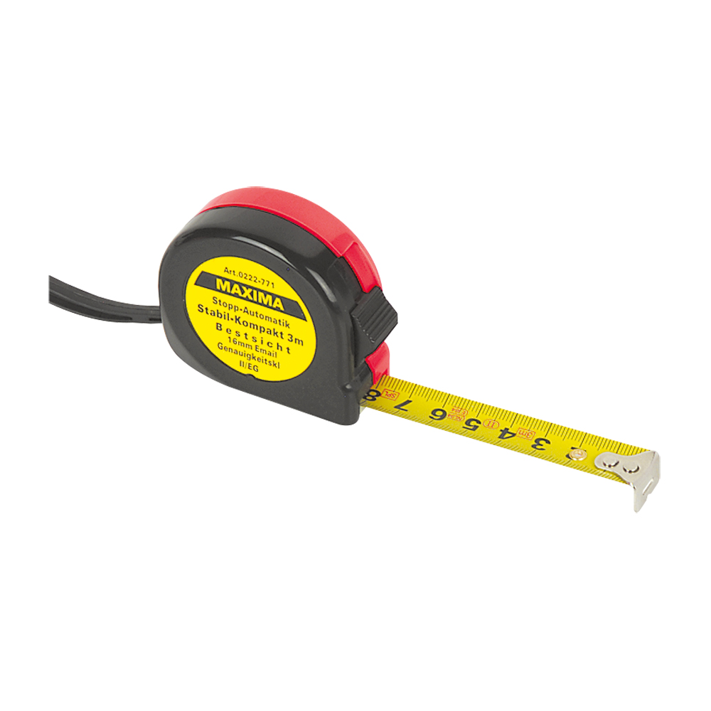 Rollbandmaß 3m16mm,BESTSICHT BREIT,gelb Stopptaste,Automatik-Rücklauf,schlagfest