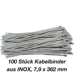 100 Kabelbinder rostfrei 7,9x362mm unlösbarer Verschlußknopf