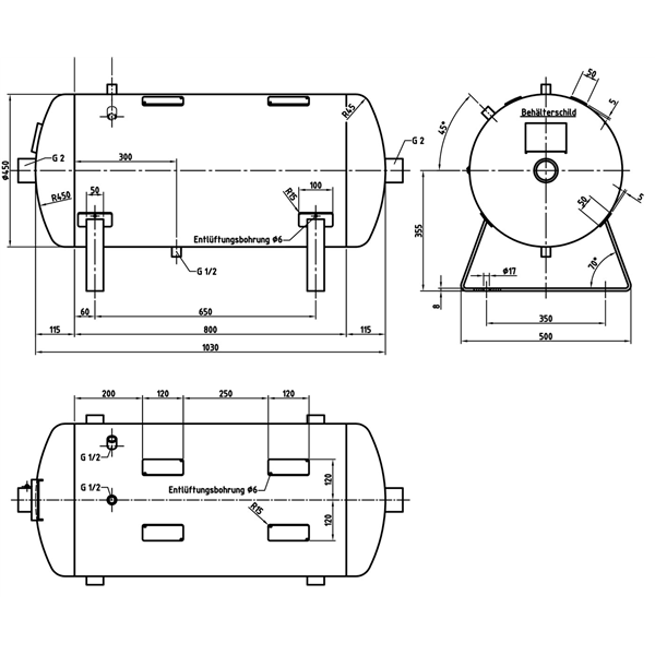 Kessel 50 Liter 11bar liegend