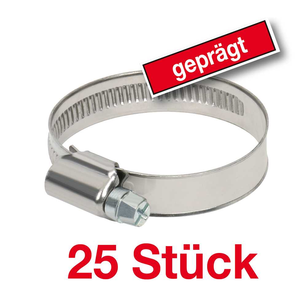 25 Stück Schlauchschellen 12/32-50mm geprägt,SW7,rostfreier Chromstahl