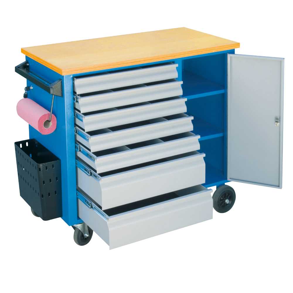 Werkbank fahrbar,1120x560mm Moddell-3 7 Laden,3 Fächer,mit Tür,Feststellbremse