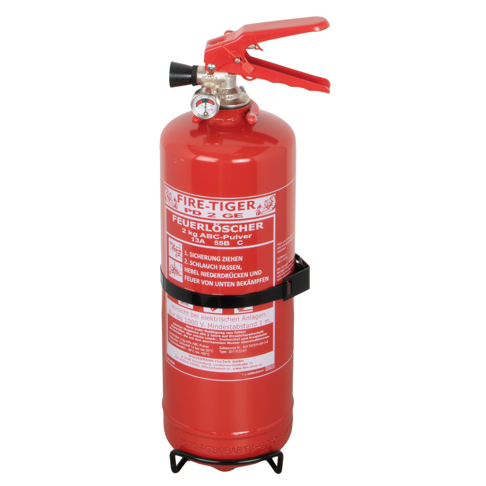 Feuerlöscher Pulver ABC 2kg PD2GE mit Manometer,Prüfventil, KFZ-Halter