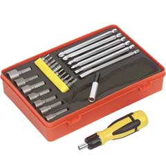 Uni-Ratsch Nuß+Bits+Klingen-Box 1/4" li+re-Ratschgriff,25-teilig,magnetisch