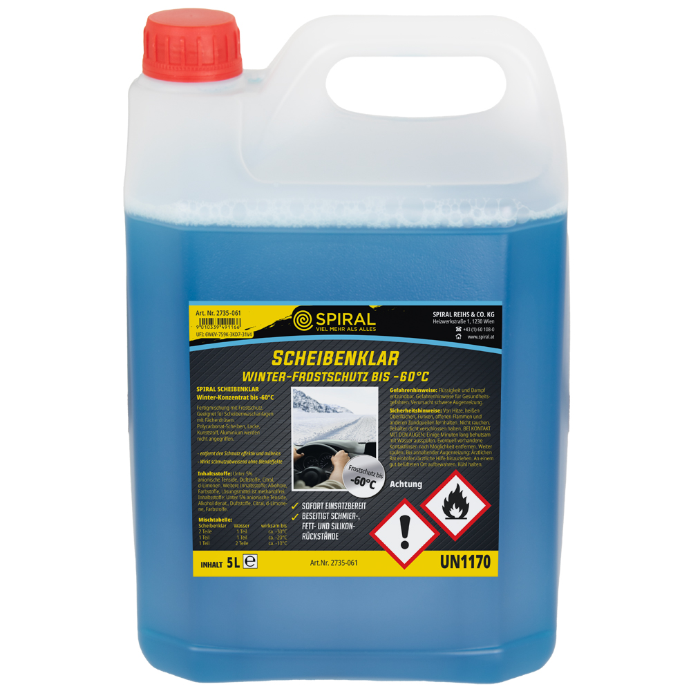 Scheibenklar mit Frostschutz bis -60°C 5 Liter Kanister, Konzentrat verdünnbar