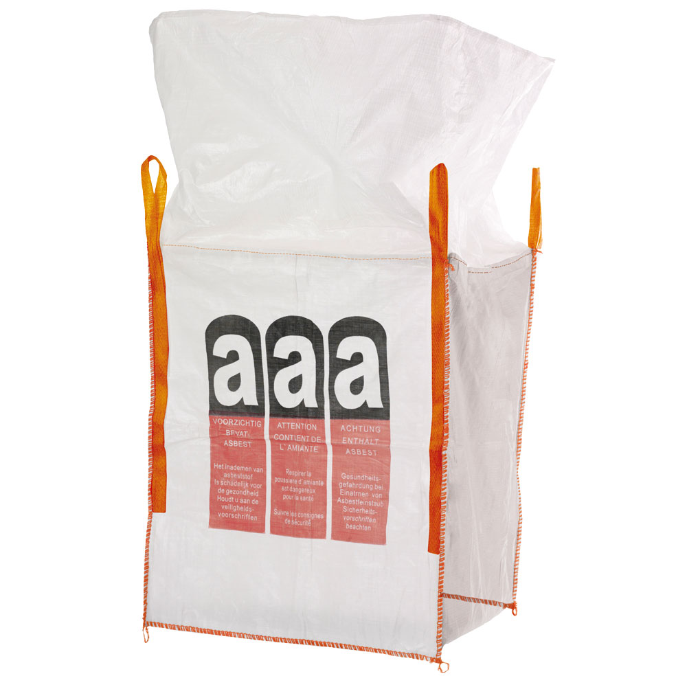 Big Bag für Asbest,1000kg,90x90x110cm 4 Schlaufen,Schürzendeckel zum Zubinden