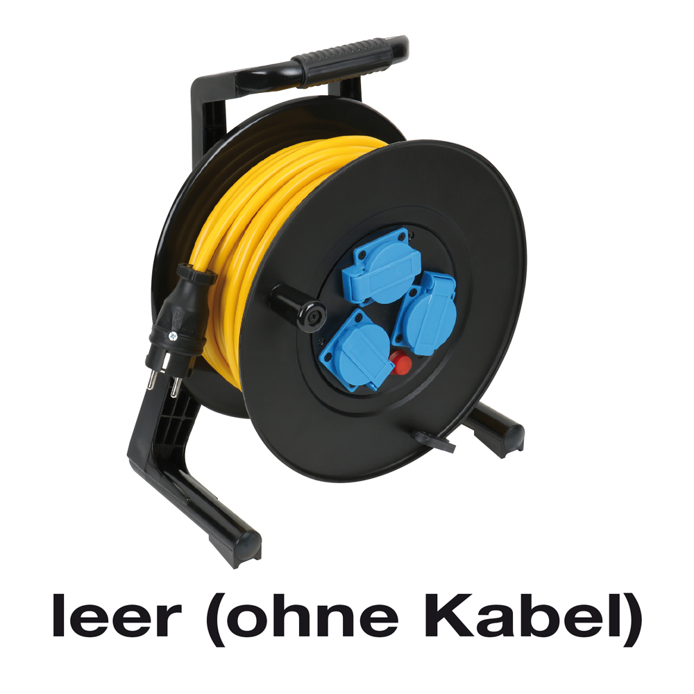 Kabeltrommel,leer,Gummi,Strapaz 3x230V/16A,IP44,bis 40m,Thermoschutz