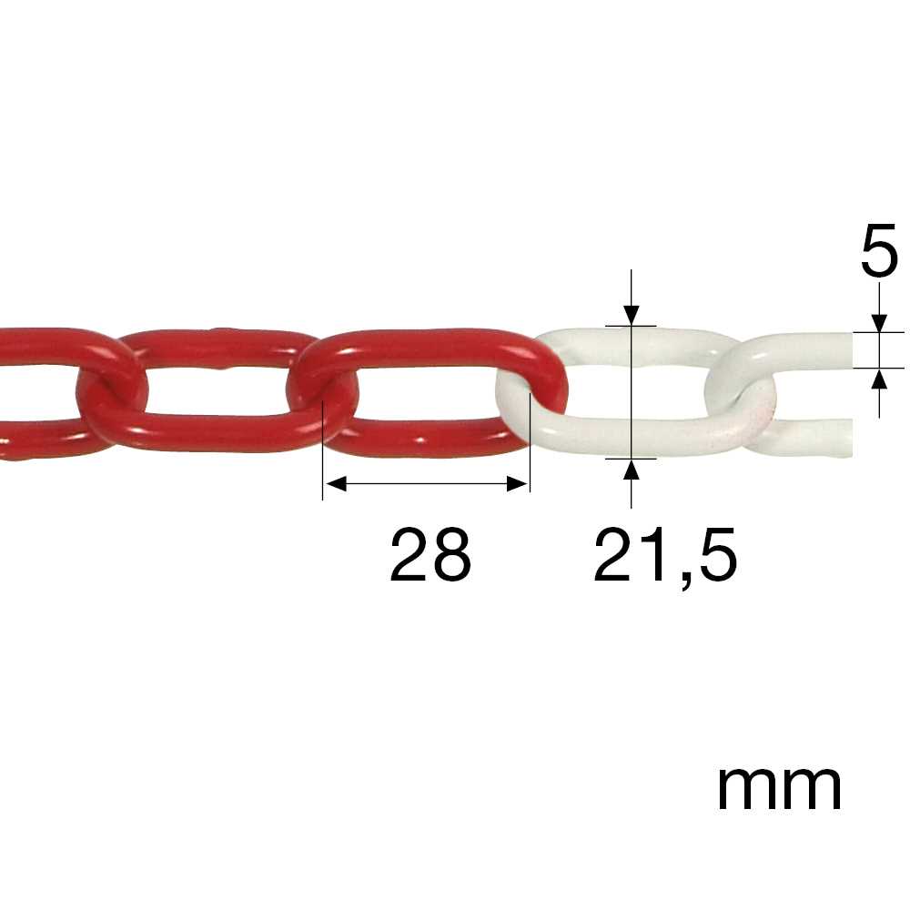 Werksnormkette - parallel 5mm rot/weiß 26m/Rolle