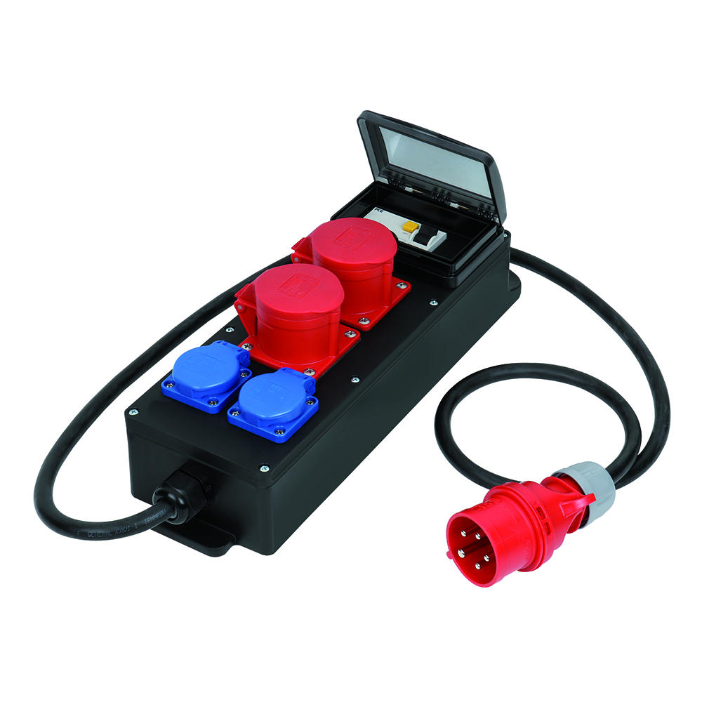 Stromvert.Gum.2x230V,2xCEE 400V/16A IP54 1,5m,5x2,5+CEE 400V/16A+Abs+Fi,m.Traggr.