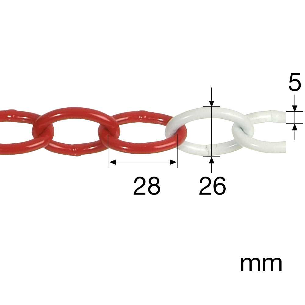 Werksnormkette - oval 5mm rot/weiß 26m/Rolle