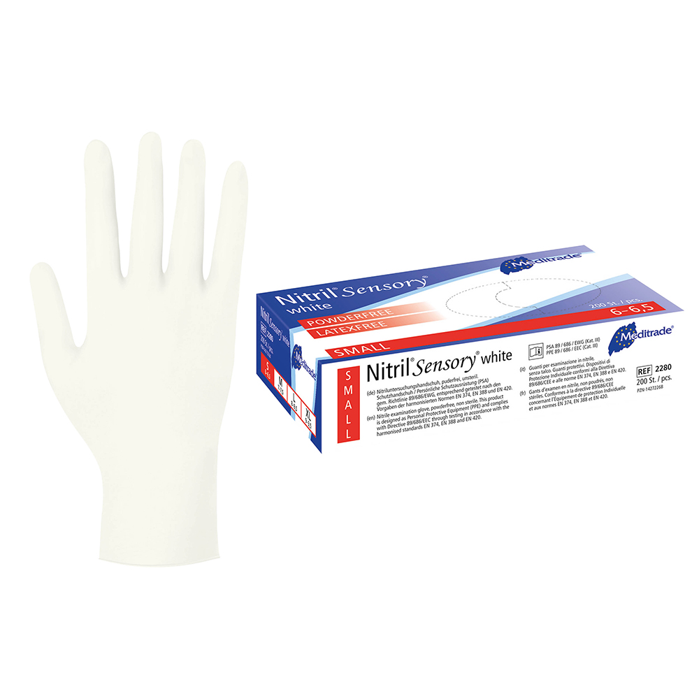 100 Stk.Untersuchungshandschuh weiß,Gr.S Nitril® Sensory®,puderfrei