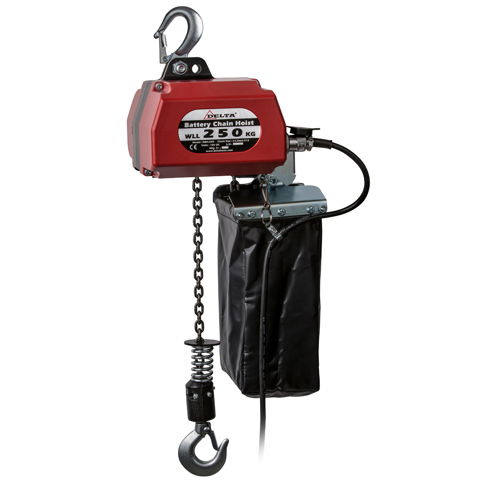Akku-Kettenzug 250kg, 1-Strang, 10m Hub Komplettset