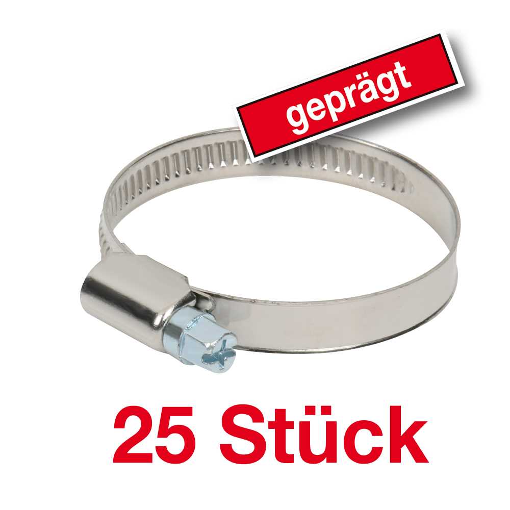 25 Stück Schlauchschellen 9/25-40mm geprägt,SW7,rostfreier Chromstahl