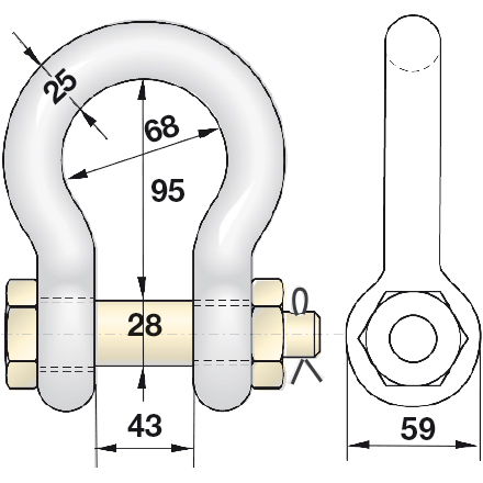 Geschweifter Schäkel 8,5 t hochfest mit Mutter und Splint