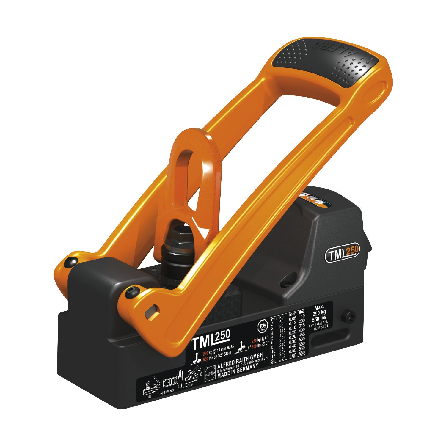 Lasthebemagnet 250kg - mit Lastwirbel WLL=90kg ab 3mm Materialstärke,SF 1:3