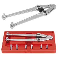 Stirnlochschlüssel-Satz 19-90mm,in Box inklusive 8 Rundzapfen-Austauschbacken